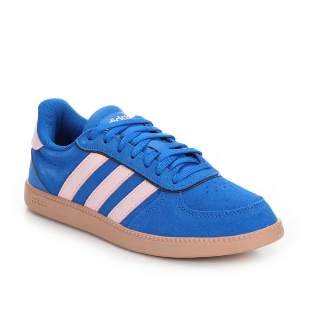 NEW ADIDAS BREAKNET SUEDE SNEAKERS Royal Blue with Pink Stripes
